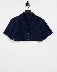 Темно-синяя мягкая укороченная рубашка свободного кроя (от комплекта) ASOS DESIGN-Темно-синий