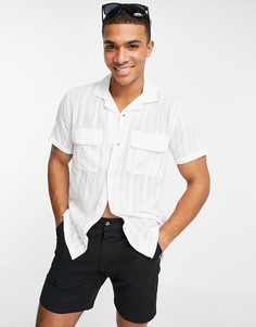 Рубашка из материала добби в белую и серую полоску с короткими рукавами и двумя карманами Abercrombie & Fitch-Белый