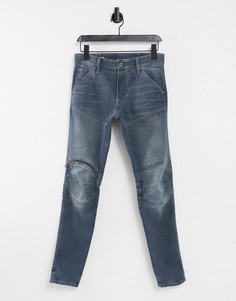 Темные выбеленные зауженные джинсы с молниями на коленях G-Star Elwood 3D-Голубой