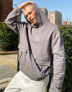 Oversized-худи с карманами в утилитарном стиле ASOS 4505-Серый