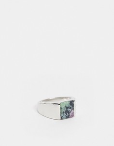 Серебристое кольцо-печатка с моховым агатом ASOS DESIGN-Серебристый
