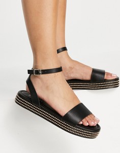 Черные сандалии на плоской подошве с заклепками Simmi London Arvin-Черный