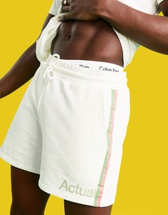 Светло-бежевые трикотажные шорты с принтом логотипа и полосками по бокам от комплекта ASOS Actual Athleisure-Белый