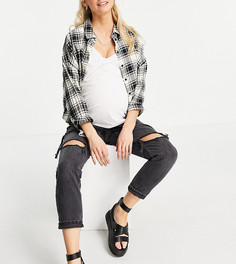 Черные джинсы с эффектом поношенности и вставкой для животика Topshop Maternity Editor-Черный цвет