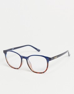 Круглые очки в стиле унисекс с черепаховой оправой темно-синего цвета и стеклами с защитой от синего света Quay Blueprint-Темно-синий