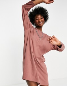 Серо-бежевое платье-футболка в стиле oversized с длинными рукавами ASOS DESIGN-Нейтральный