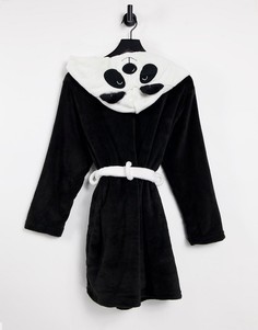 Черно-белый флисовый халат с дизайном в виде панды Brave Soul-Черный цвет