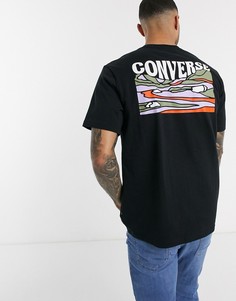 Черная футболка с принтом на спине Converse-Синий