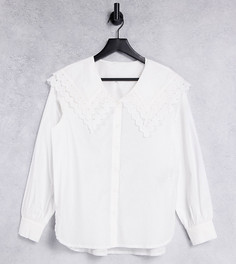 Белая рубашка с широким воротником с оборками Pieces Maternity-Белый