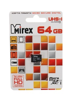 Карта памяти 64Gb - Mirex - Micro Secure Digital XC Class 10 UHS-I 13612-MC10SD64