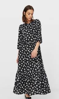 Stradivarius Платье Миди С Принтом Черный Xs