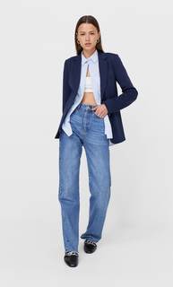 Stradivarius Базовый Трикотажный Пиджак Морской Синий M