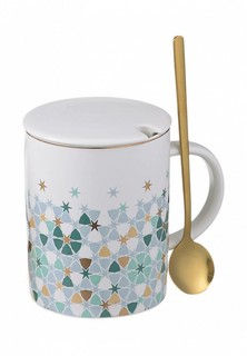 Кружка Decogallery "Abstract" с ложкой и крышкой