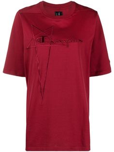 Rick Owens X Champion футболка оверсайз с вышитым логотипом