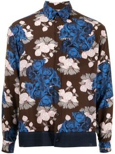 UNDERCOVER рубашка с контрастной вставкой и цветочным принтом