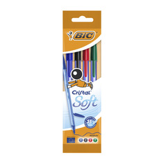Набор ручек шариков. Bic Cristal Soft (918530) прозрачный d=0.35мм пакет (4шт) 20 шт./кор.