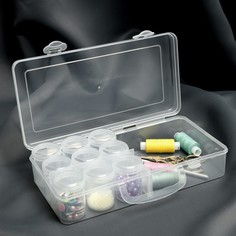 Контейнер для рукоделия, со съёмными ячейками, 4 отделения, 9 баночек, d = 4 × 6 см, 20 гр, цвет прозрачный Арт Узор