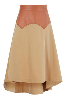 Бежевая юбка из хлопка и кожи Loewe