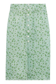 Зеленая юбка из шелка и льна с цветочным принтом Sandro