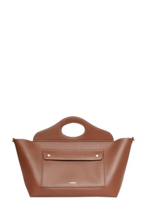 Средняя коричневая сумка-тоут из кожи Pocket Burberry