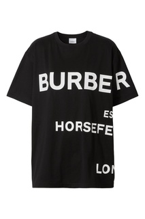 Черная хлопковая футболка оверсайз с белыми надписями Burberry