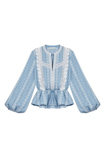Голубая хлопковая блузка с отделкой тесьмой Maje