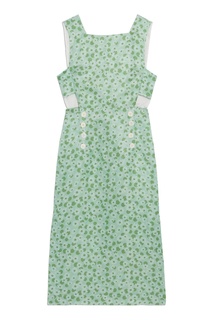 Зеленый сарафан из льна и шелка с принтом Sandro