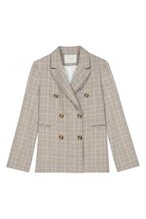 Серо-бежевый жакет из льна в клетку Maje