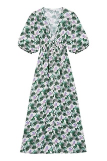Платье с растительным принтом и V-образным вырезом Maje
