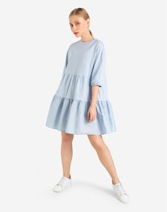 Голубое свободное платье с рукавами-фонариками Gloria Jeans