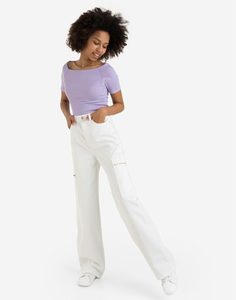 Белые джинсы Wide leg с карманами-карго Gloria Jeans
