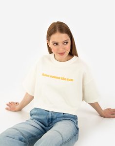 Молочный укороченный свитшот oversize Gloria Jeans