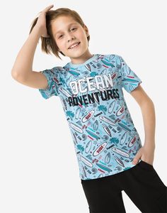 Голубая футболка с принтом OCEAN ADVENTURES для мальчика Gloria Jeans
