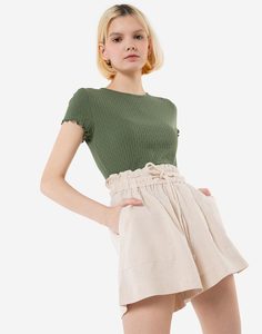 Бежевые шорты Paperbag из льна Gloria Jeans