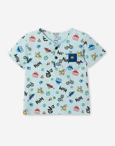 Голубая футболка с рисунками и карманом для малыша Gloria Jeans