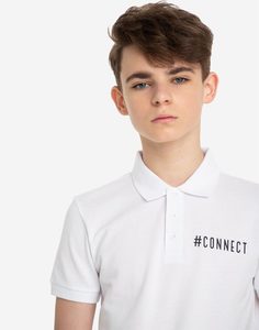 Белое поло с принтом Connect для мальчика Gloria Jeans