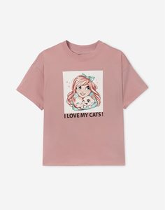 Розовая футболка oversize с рисунком для девочки Gloria Jeans
