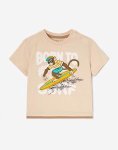 Бежевая футболка с обезьянкой для мальчика Gloria Jeans