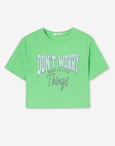 Зелёная футболка oversize с принтом для девочки Gloria Jeans