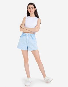 Голубые джинсовые шорты Paperbag на резинке Gloria Jeans