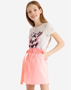 Розовая джинсовая юбка с поясом на фастексе для девочки Gloria Jeans