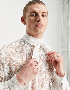 Белая кружевная рубашка классического кроя с бантом ASOS DESIGN-Белый