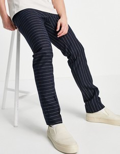 Темно-синие брюки в тонкую контрастную полоску Twisted Tailor-Темно-синий