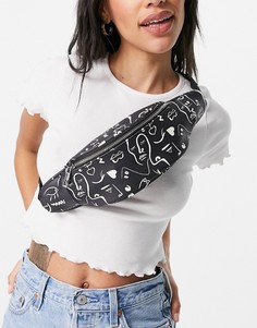 Сумка-кошелек на пояс с абстрактным принтом лиц ASOS DESIGN-Черный цвет