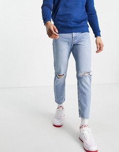 Голубые джинсы классического кроя со рваными коленями ASOS DESIGN-Голубой