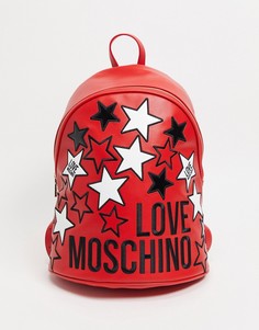 Красный рюкзак с логотипом и принтом звезд Love Moschino