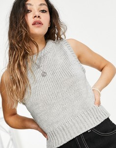 Вязаная укороченная майка с круглым вырезом Topshop-Серый