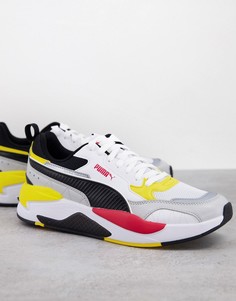 Белые кроссовки с красной и желтой отделкой PUMA X-Ray 2 Square-Белый