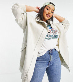 Светло-бежевая выбеленная удлиненная куртка-бомбер ASOS DESIGN Curve-Нейтральный