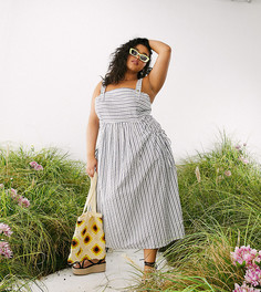 Джинсовый сарафан миди в полоску с карманами ASOS DESIGN Curve-Многоцветный